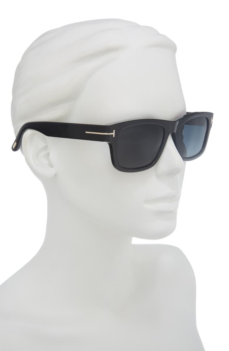 TOM FORD Smith-02 55mm Polarized Rectangular Sunglasses, Alternate, color, Black / Polarized Smoke Lens