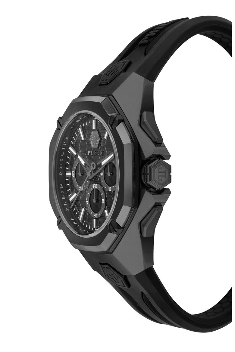 Octagon Silicone Strap Chronograph Watch, 44mm, Alternate, color, BLACK