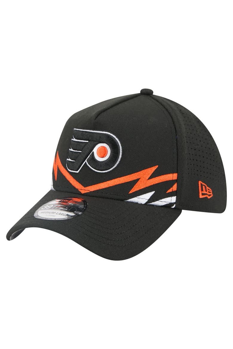Men's New Era Black Philadelphia Flyers 39THIRTY A-Frame Perforated Flex Hat, Main, color, Black