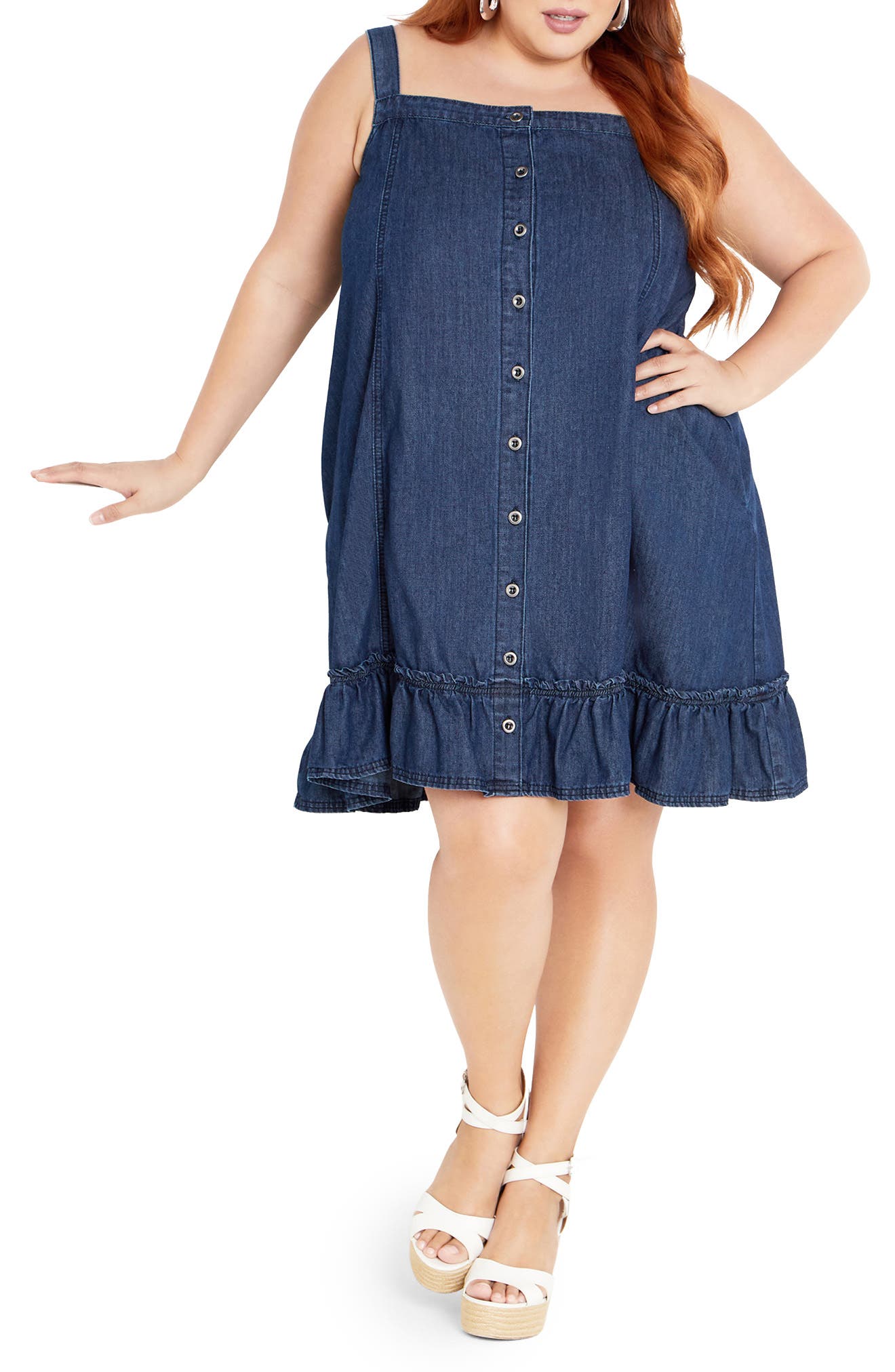 City Chic Island Denim Button Front Dress