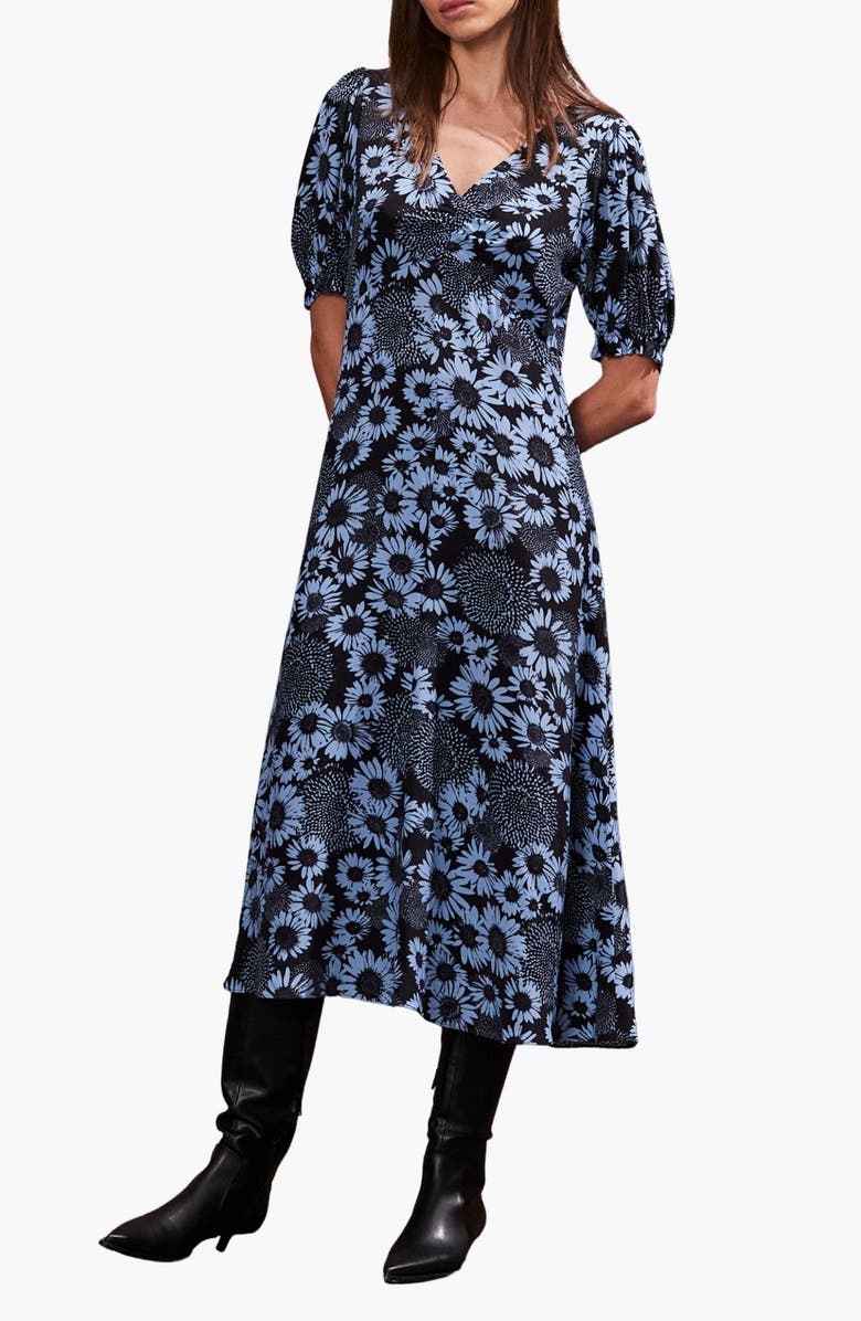 Ro&Zo Daisy Print Ruched Front Dress, Alternate, color, Blue