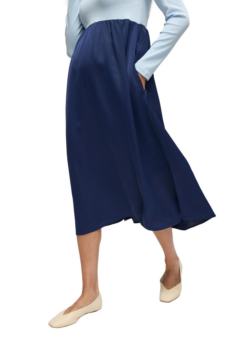 Mix Media Midi Maternity Dress, Alternate, color, Blue/Navy