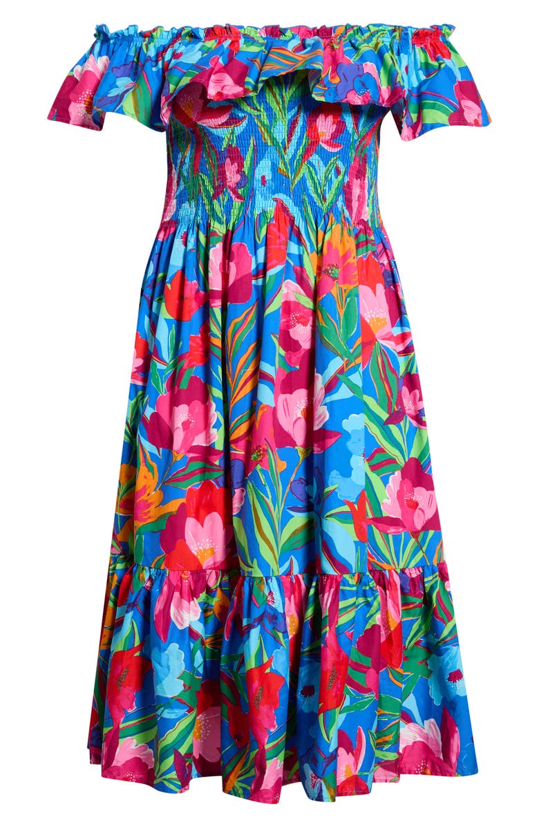 SUGARLIPS Naima Floral Off the Shoulder Smocked Midi Dress, Alternate, color, Cobalt-Pink-Multi