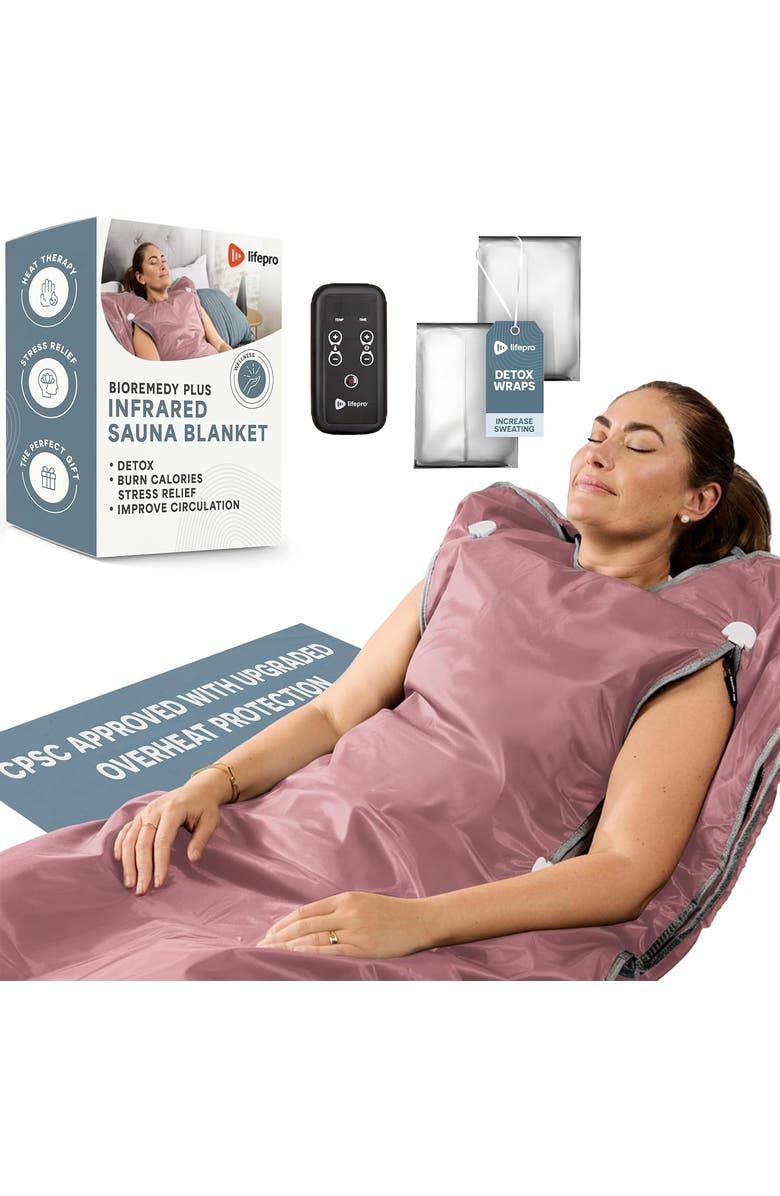 Lifepro BioRemedy Infrared Sauna Blanket Portable Full Body Detox & Relaxation, Main, color, Pink