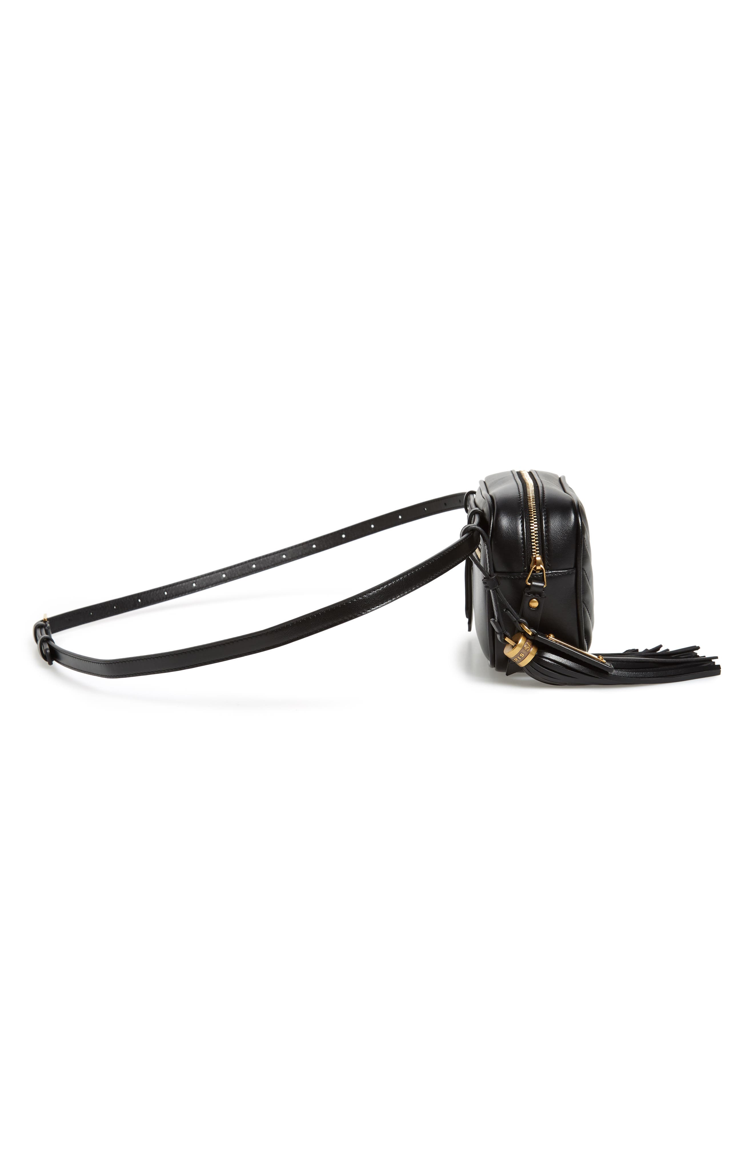 Lou Quilted Leather Belt Bag with Tassel, Alternate, color, NOIR