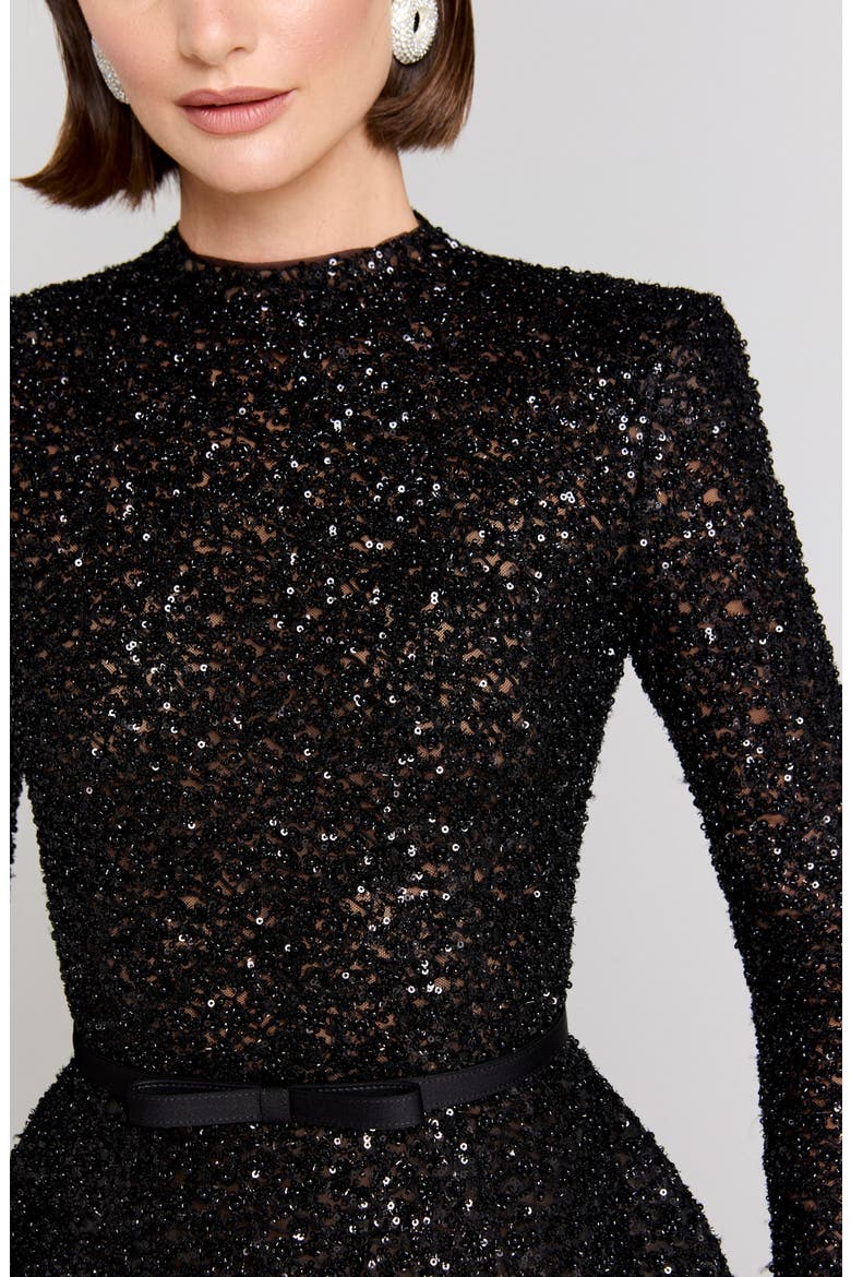 Edie Long Sleeve Sequin Cocktail Dress, Alternate, color, BLACK