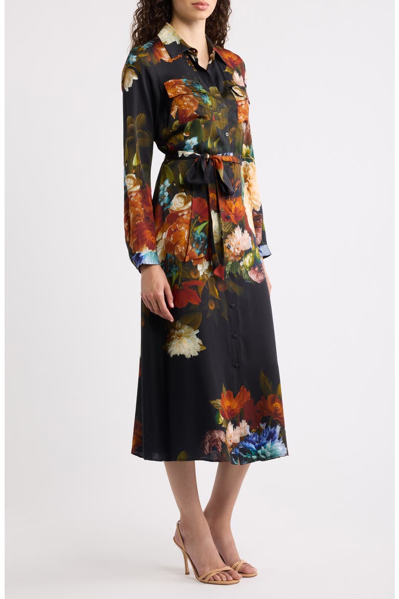 The Kataleya Floral Long Sleeve Stretch Silk Midi Shirtdress, Alternate, color, MYSTICAL FORREST