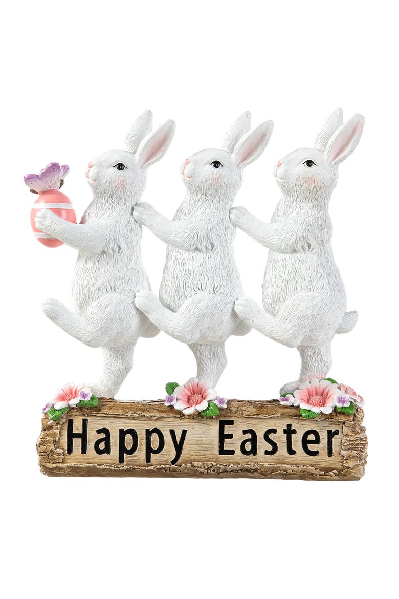 9.25"H Easter Resin Triple Bunny Table Decor, Main, color, White