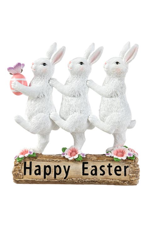 9.25"H Easter Resin Triple Bunny Table Decor