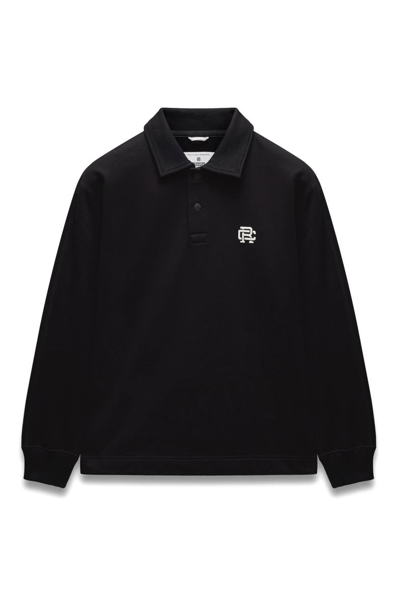 Embroidered Monogram Midweight Cotton French Terry Rugby Sweatshirt, Alternate, color, BLACK-WHITE