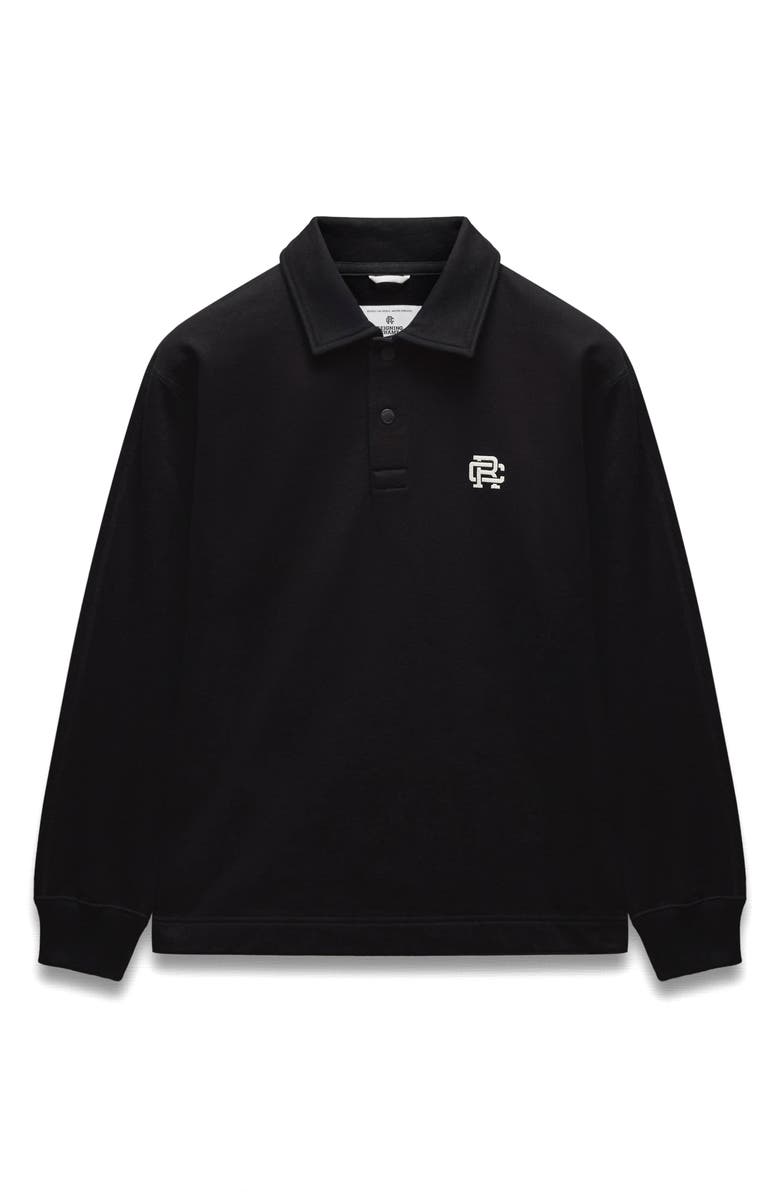 Reigning Champ Embroidered Monogram Midweight Cotton French Terry Rugby Sweatshirt, Alternate, color, Black-White