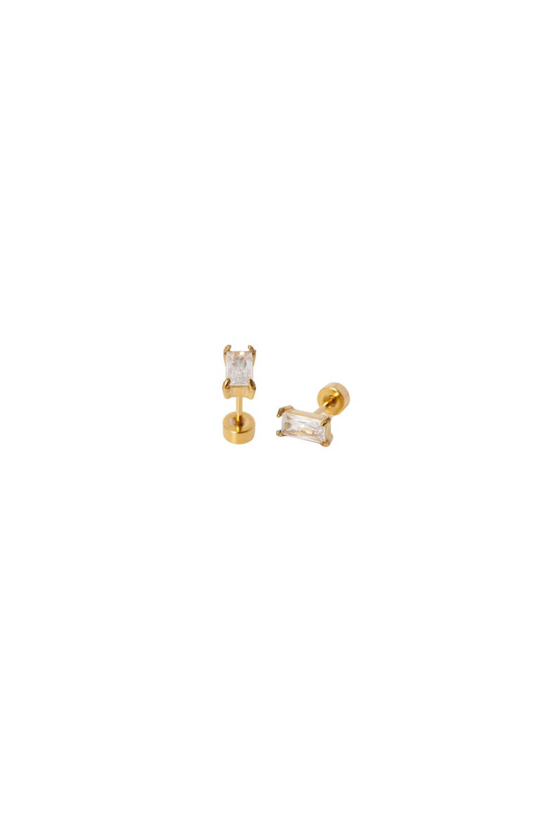 Diamond Baguette Hypoallergenic Flatback Stud Earrings, Main, color, Gold