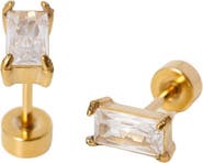 Pip Pop Diamond Baguette Hypoallergenic Flatback Stud Earrings