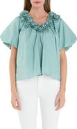 English Factory Rosette Puff Sleeve Cotton Poplin Top