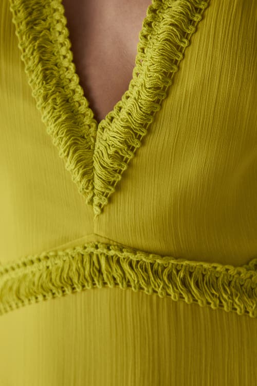 Warehouse Chiffon Fringe Trim Cut Out Maxi Dress In Green