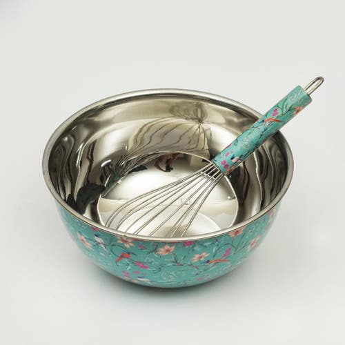 Mela Artisans Aqua Flora Bowl & Whisk Set In Blue