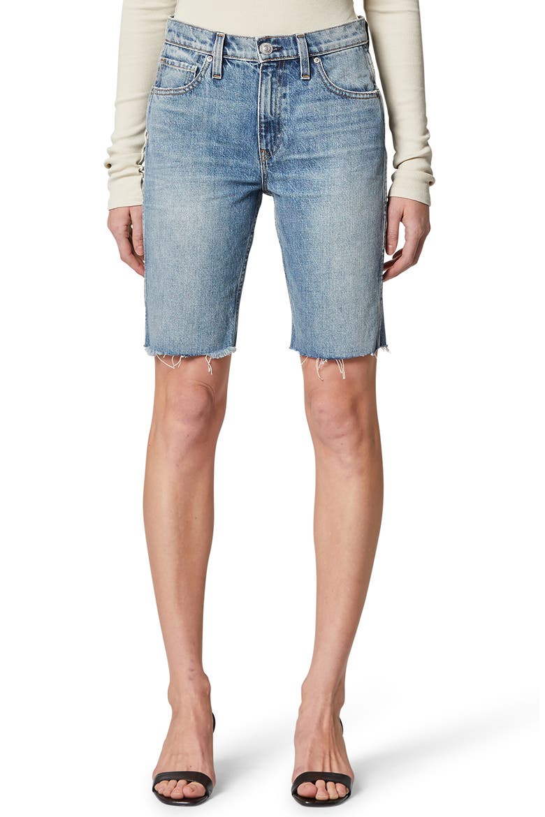 Freya High Waist Cutoff Denim Bike Shorts, Main, color, TEMPTATION