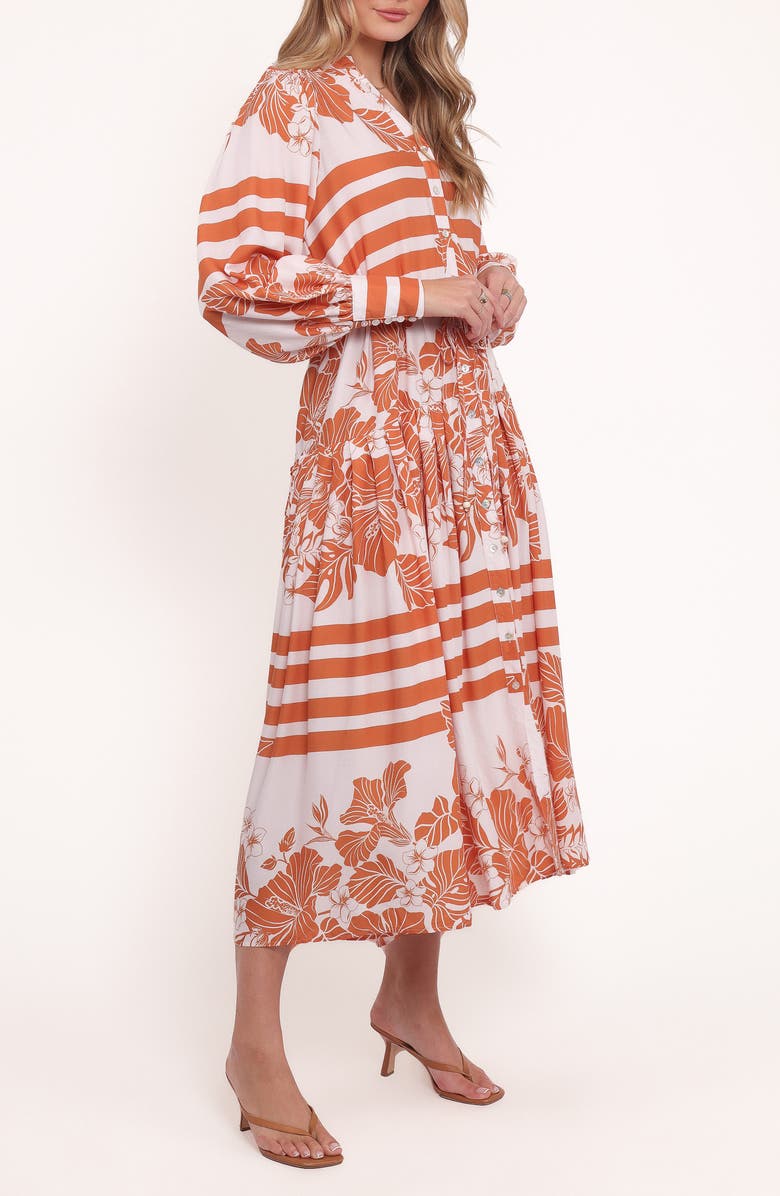 Petal & Pup Jules Mixed Print Long Sleeve Dress, Alternate, color, White/ Orange