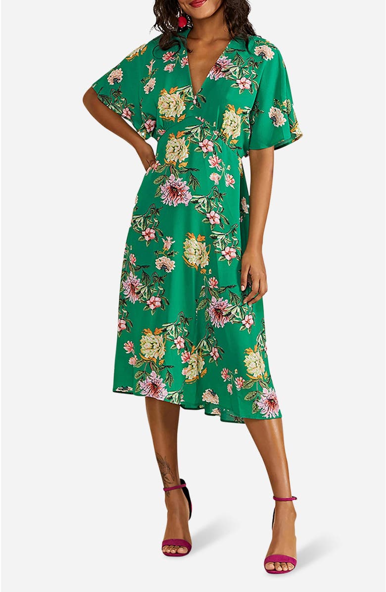 Yumi Floral Midi Dress, Alternate, color, Green