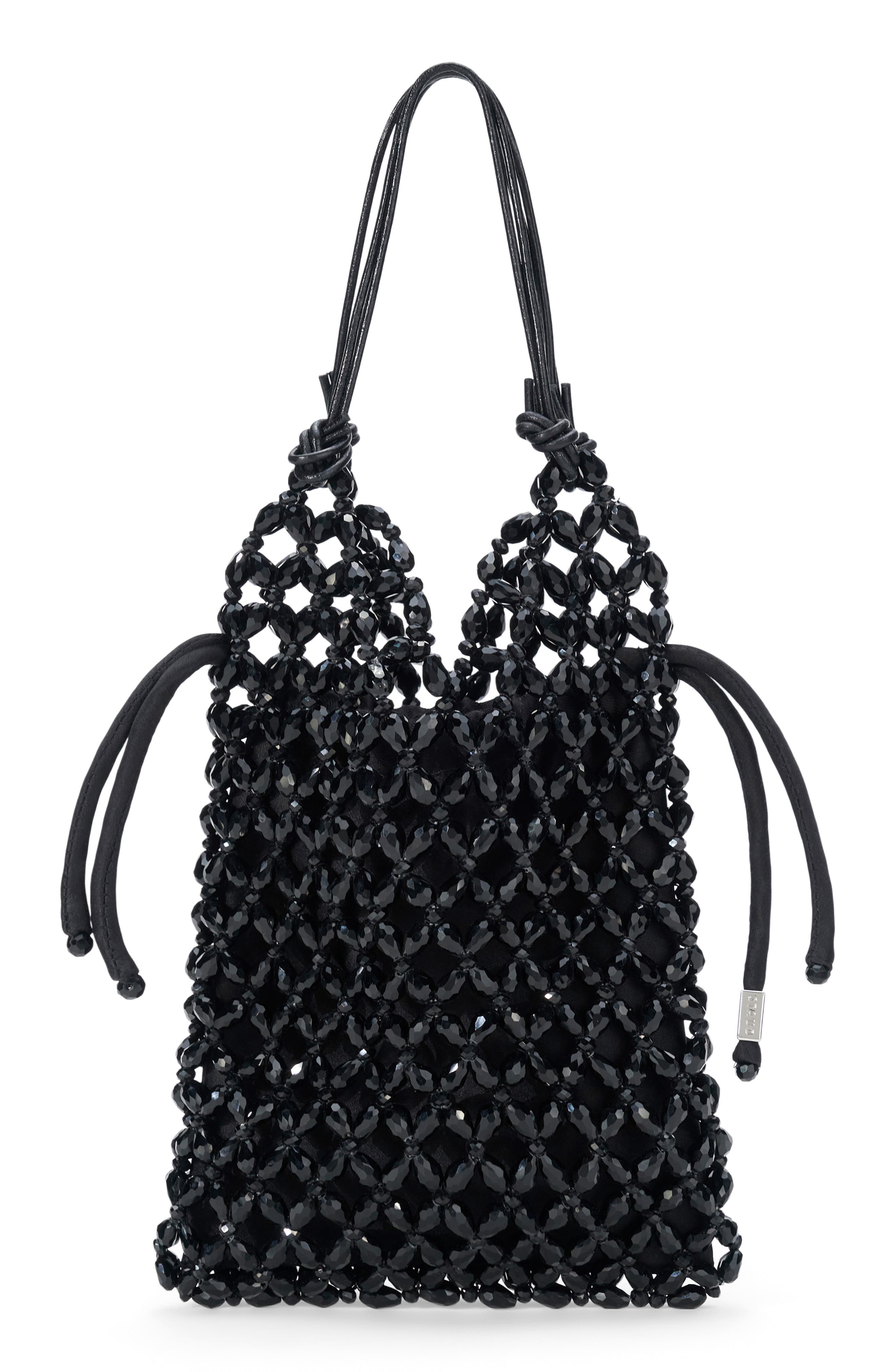 STAUD Karla Crystal Beaded Shoulder Bag, Main, color, Black