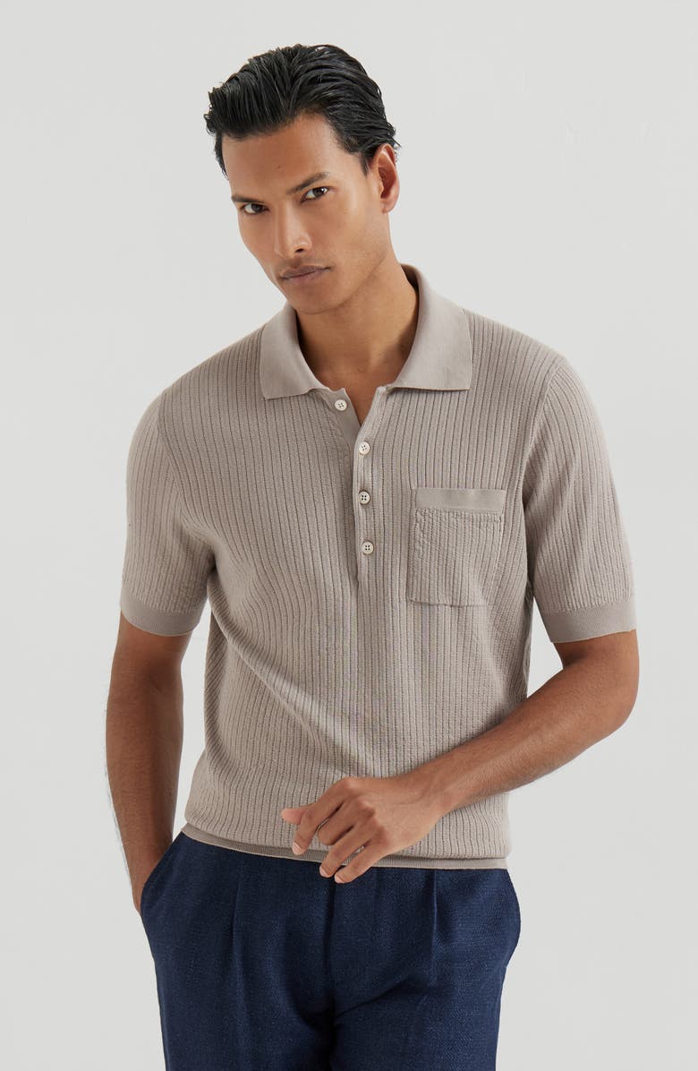Brunello Cucinelli Rib knit polo, Alternate, color, Dove Grey