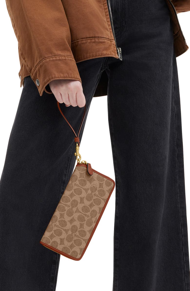 COACH Essential Signature Coated Canvas & Leather Wristlet, Alternate, color,