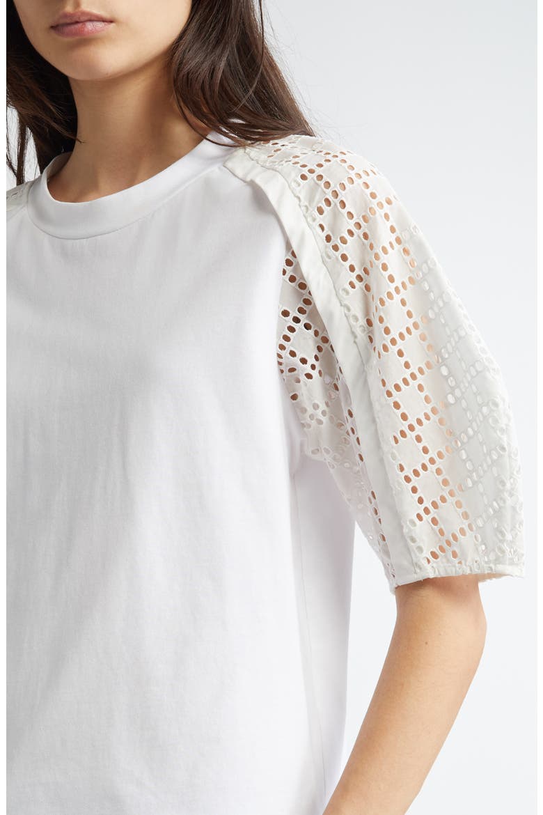 Broderie Anglaise Mixed Media Cotton Top, Alternate, color, WHITE-WHITE