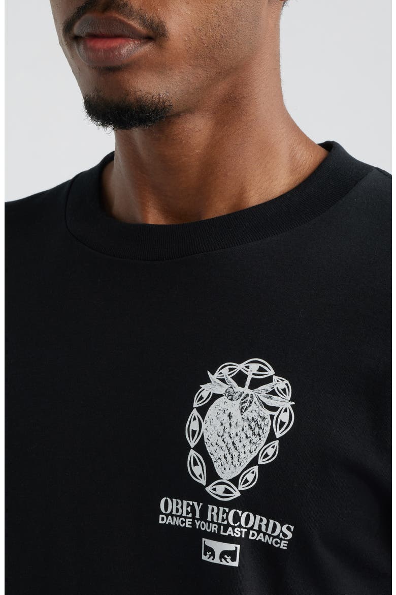 Strawberry Garden Long Sleeve Cotton Graphic T-Shirt, Alternate, color, BLACK