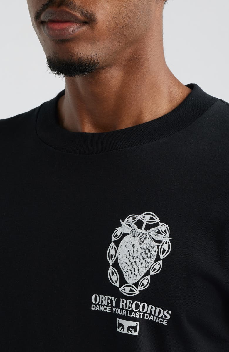 Obey Strawberry Garden Long Sleeve Cotton Graphic T-Shirt, Alternate, color, Black