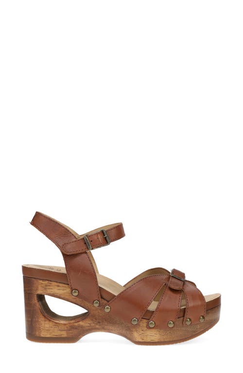 Dansko Alanna Ankle Strap Platform Wedge Sandal In Tan Calf