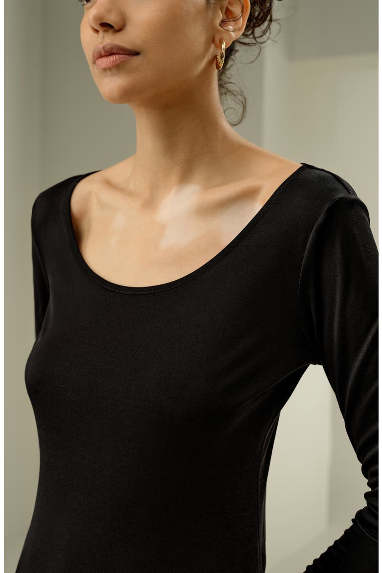 Women's Scoop-Neck Pure Silk Slim Fit Top, Alternate, color, Black