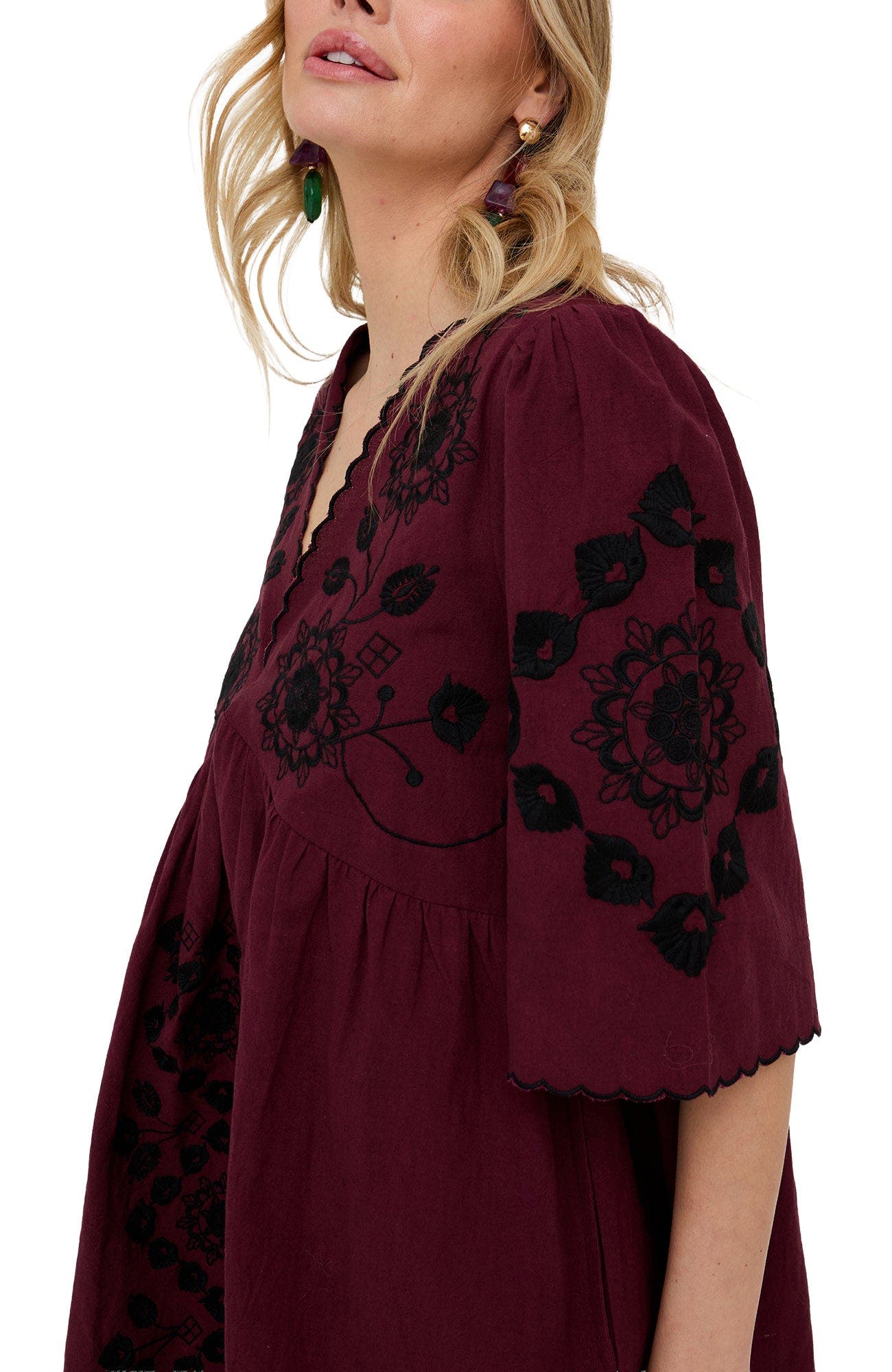Raffya Arabella V- Neck Embroidered Mini Dress (Women) | Nordstrom