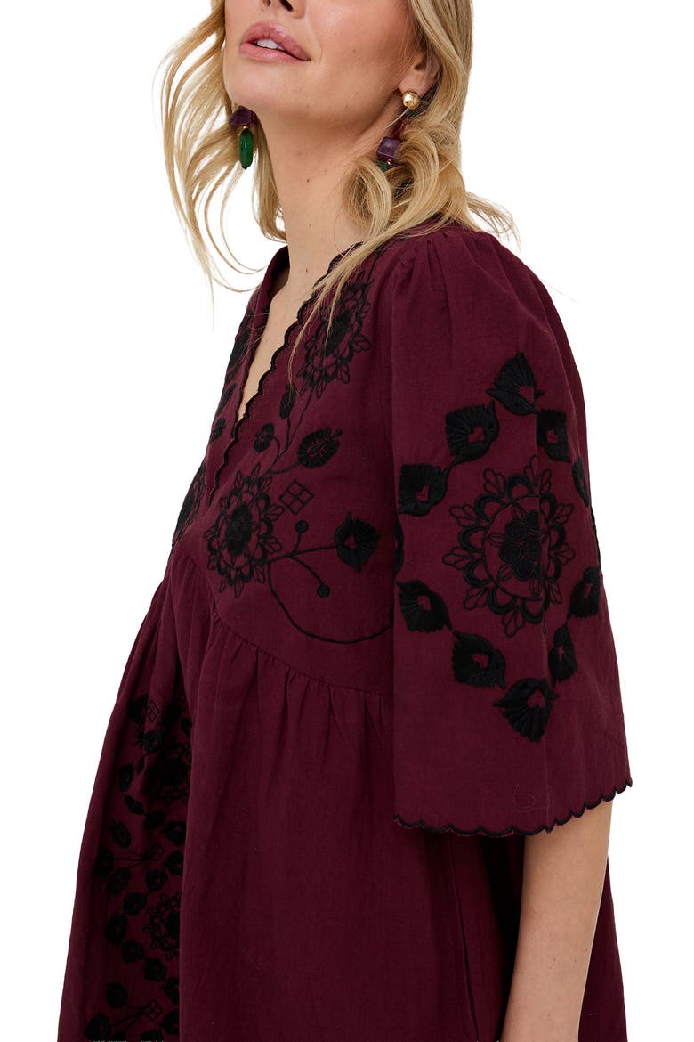 Arabella V- Neck Embroidered Mini Dress, Alternate, color, Burgundy
