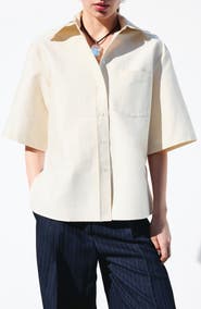 MANGO Cotton Blend Tie Back Button-Up Shirt