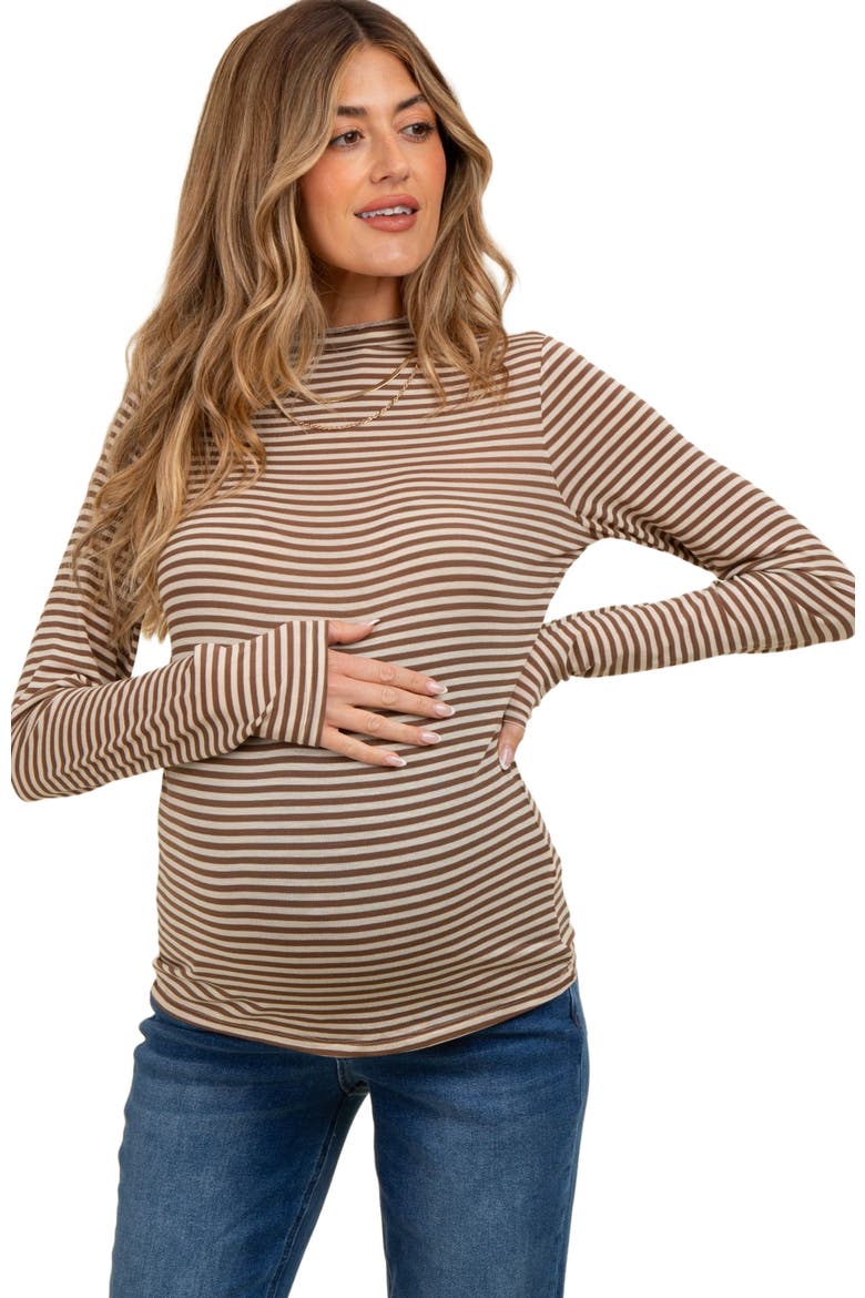 Striped High Neck Long Sleeve Top, Alternate, color, Mocha