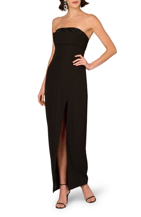 Bead Detail Stretch Crepe Column Gown