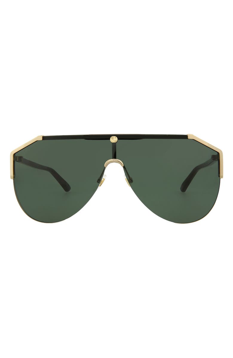 Gucci 99mm Shield Sunglasses, Main, color, Gold Havana Green