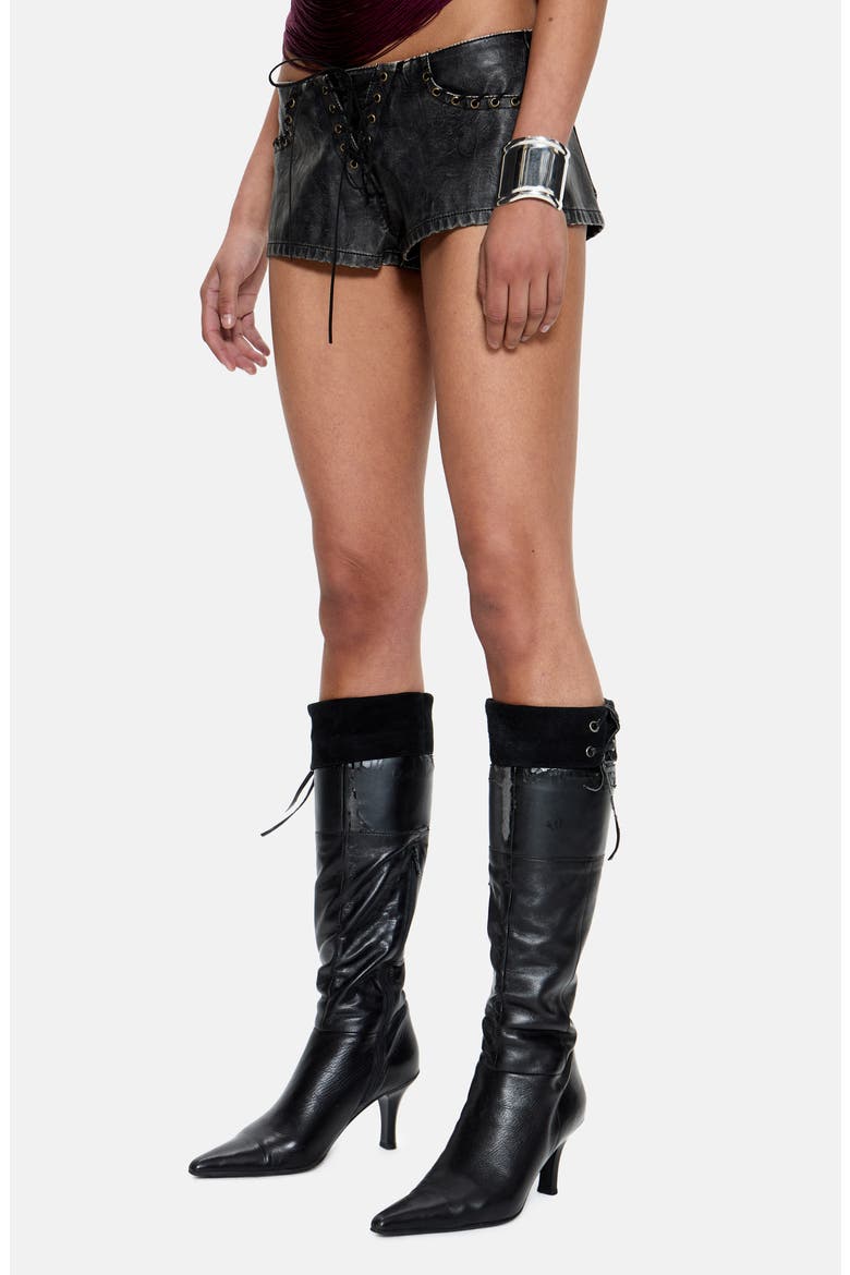 Vaca Whipstitch Faux Leather Mini Shorts, Alternate, color, BLACK