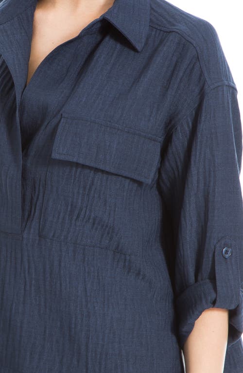 Max Studio Collared Textured Shirt In Blue
