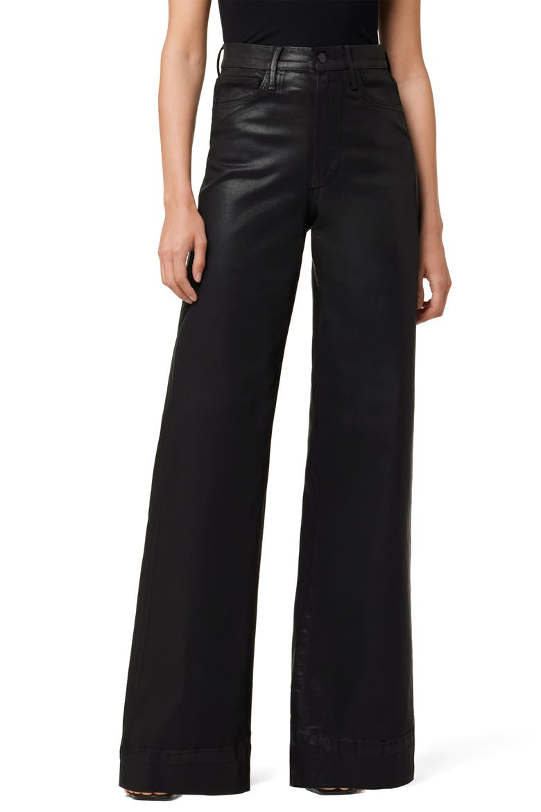 The Mia Coated High Waist Wide Leg Jeans, Main, color, BLACK