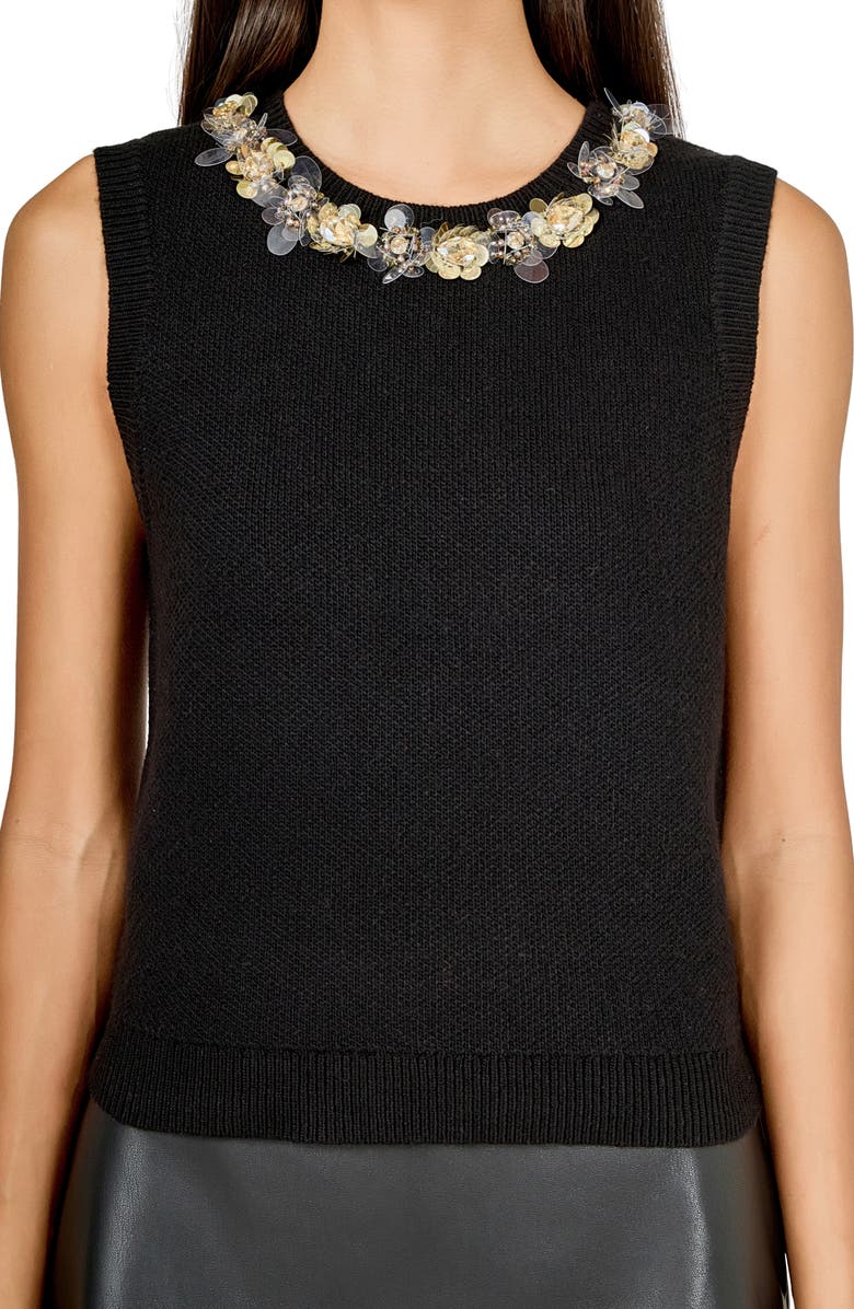 Endless Rose Jewel Trim Sweater Tank, Alternate, color, Black