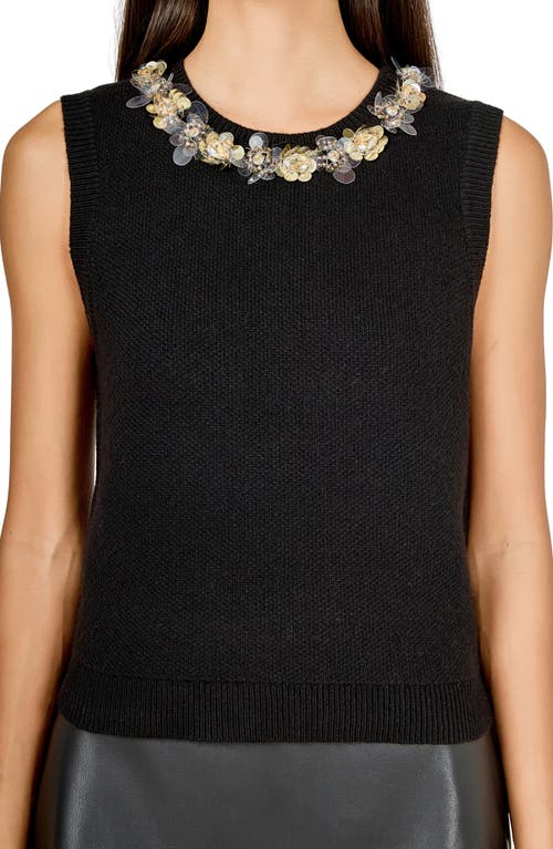 Endless Rose Jewel Trim Sweater Tank In Black