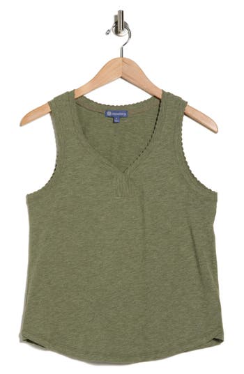 Democracy Scallop Trim Shell Tank Top In Green