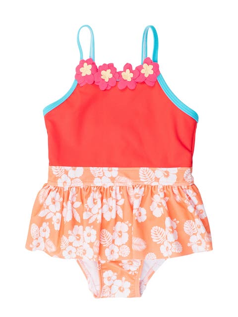 Girls UPF50+ Sun Protected Flower Skirted One Piece