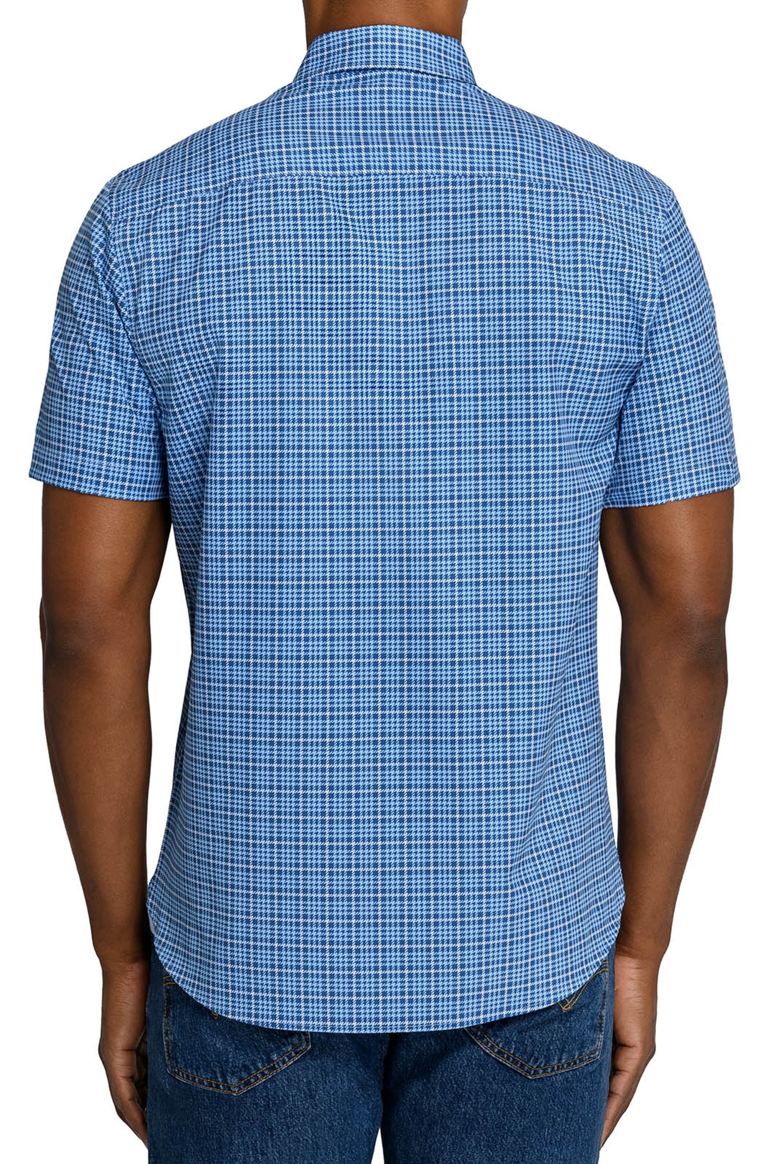Slim Fit Houndstooth Plaid Woven Short Sleeve Basic Shirt - image 2