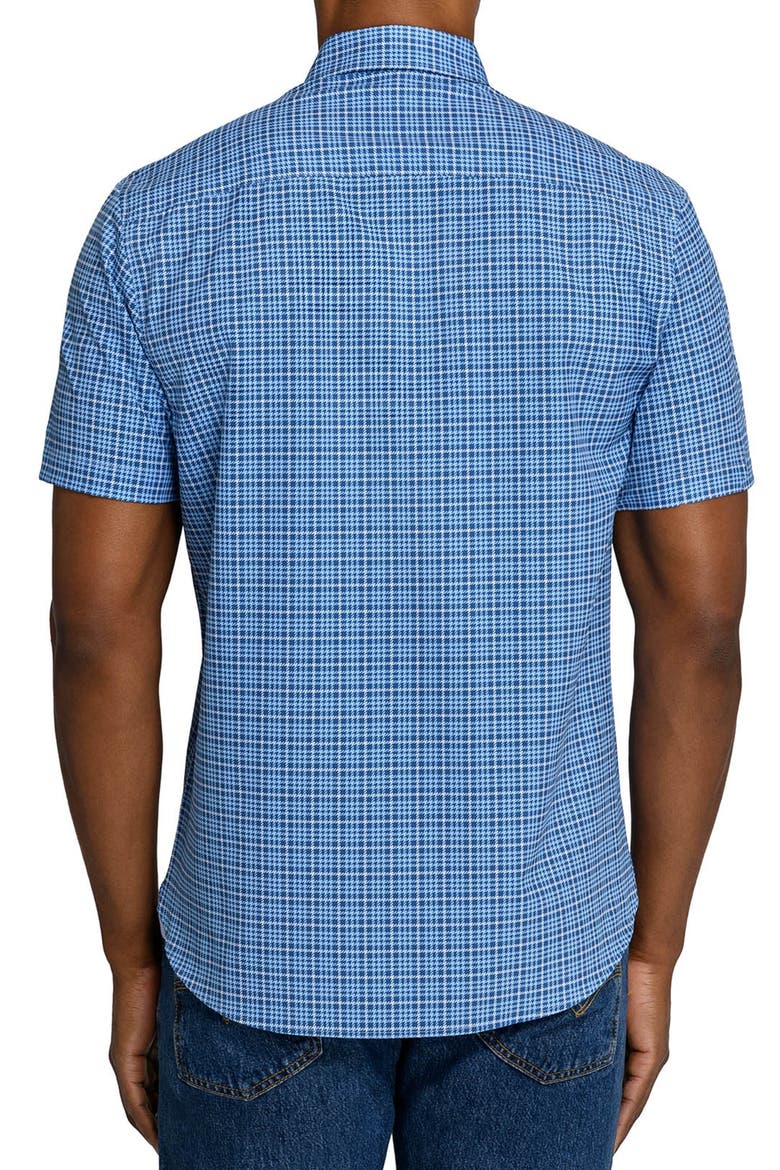 Slim Fit Houndstooth Plaid Woven Short Sleeve Basic Shirt, Alternate, color, LIGHT BLUE/NAVY