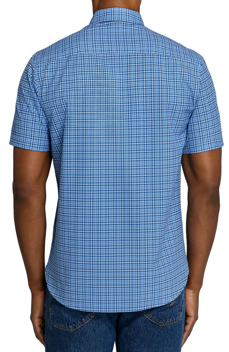 CONSTRUCT Slim Fit Houndstooth Plaid Woven Short Sleeve Basic Shirt, Alternate, color, Light Blue/Navy