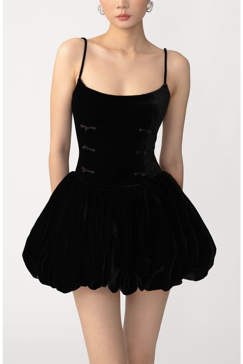 Miley Bubble Hem Velvet Minidress, Alternate, color, BLACK