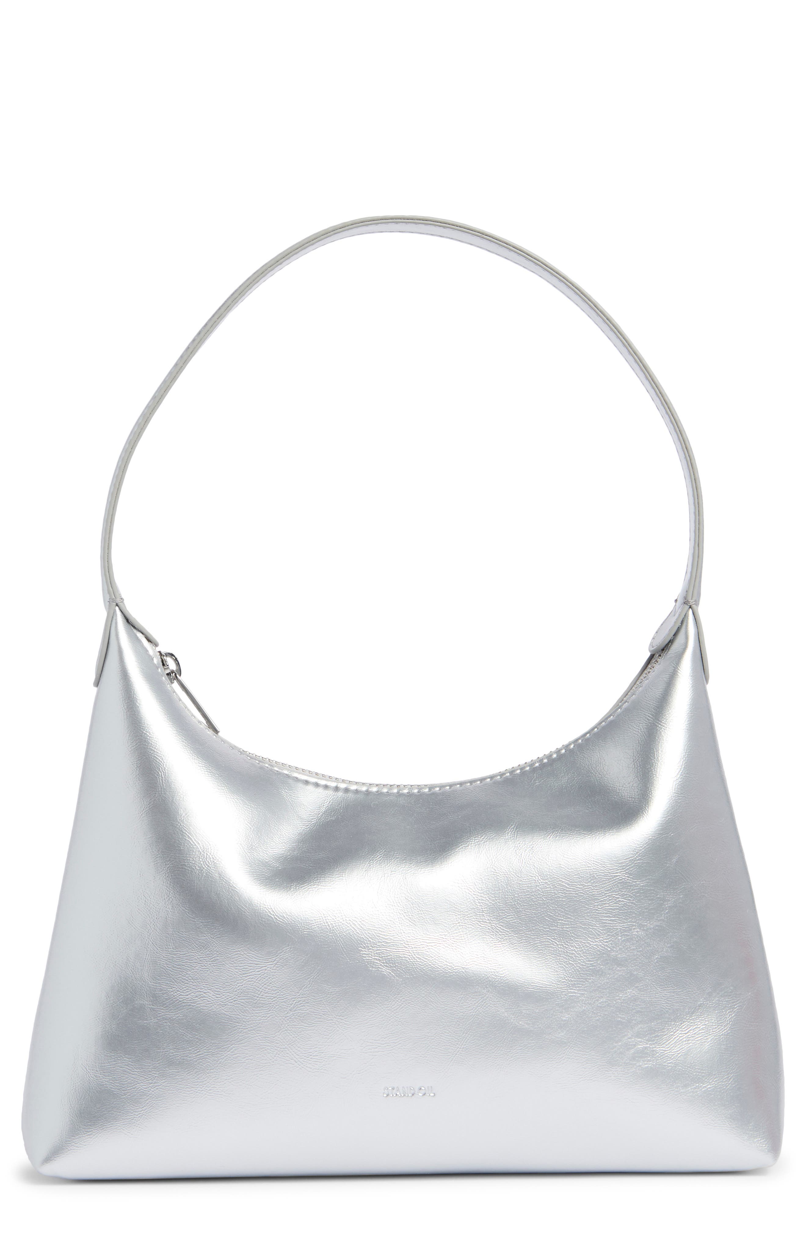 Stand Oil Plump Faux Leather Shoulder Bag in Silver 