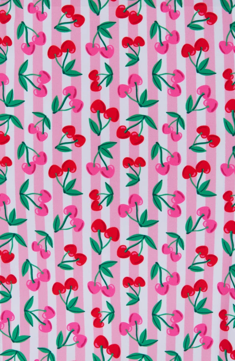 Andy & Evan Cherry Stripe Long Sleeve One-Piece Rashguard Swimsuit & Sun Hat Set, Alternate, color, Pink Cherry